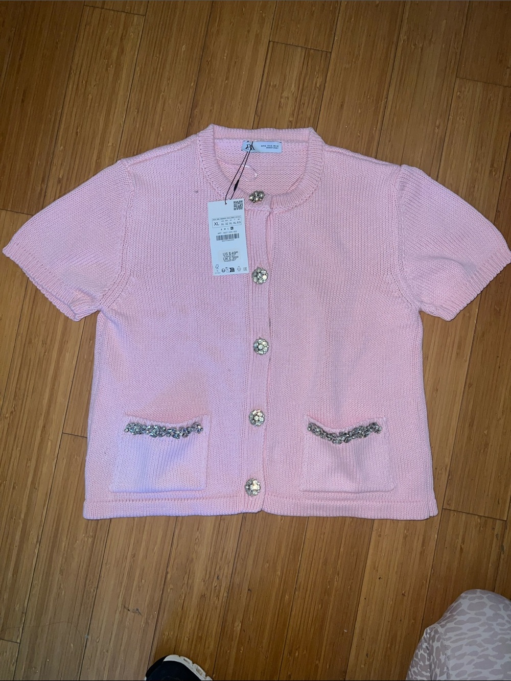 Zara Light Pink Knit Cardigan with Decorative Button